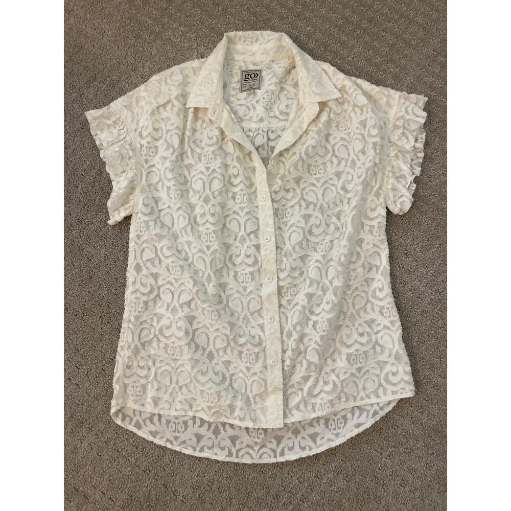 Go By Go Silk Off White Button Down Flutter Short… - image 1